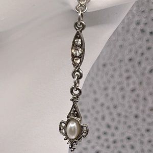 Silver Tone and Pearl Elegant Dangle Earrings Wedding